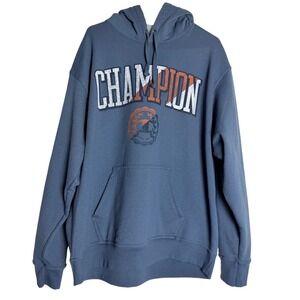 Champion Reverse Weave Pullover Hoodie Blue Athletic Logo Print Men's XL